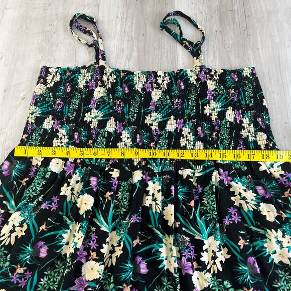 Ellos Black Plus Size Smocked Bodice Floral Stretchy Tank Knee Length Dress 1X - Picture 8 of 10